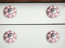 Set of Twelve Pink White And Burgundy Floral Ceramic Drawer Pull Knobs