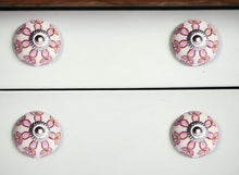 Set of Twelve Pink White And Burgundy Floral Ceramic Drawer Pull Knobs