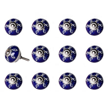 Set of Twelve Blue And White Geometric Ceramic Drawer Pull Knobs