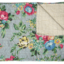 50" X 70" Pink Gray and Blue Kantha Cotton Floral Throw Blanket with Embroidery