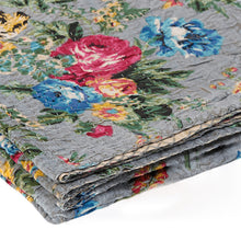 50" X 70" Pink Gray and Blue Kantha Cotton Floral Throw Blanket with Embroidery