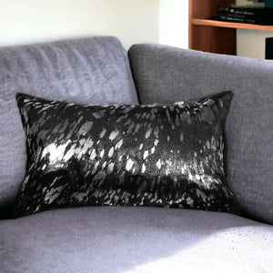 12" X 20" Navy Cowhide Throw Pillow