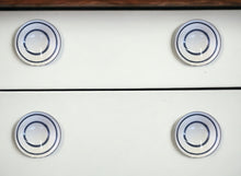 Set of Eight White And Navy Blue Geo Lines Ceramic Drawer Pull Knobs