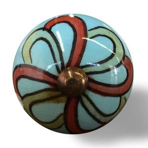Set of Eight White And Navy Blue Geo Lines Ceramic Drawer Pull Knobs