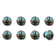 Set of Eight White And Navy Blue Geo Lines Ceramic Drawer Pull Knobs