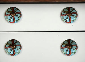1.5" X 1.5" X 1.5" White Blue Black Handpainted Ceramic  Knobs 8 Pack