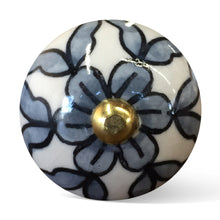 Set of Eight White And Navy Blue Geo Lines Ceramic Drawer Pull Knobs