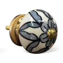 Set of Eight White And Navy Blue Geo Lines Ceramic Drawer Pull Knobs