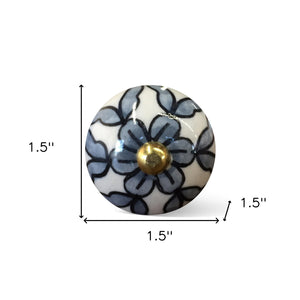 Set of Eight White And Navy Blue Geo Lines Ceramic Drawer Pull Knobs