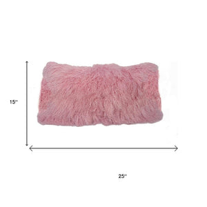 15" X 25" Pink Lambswool Down Lumbar Throw Pillow