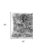 20" Grey Genuine Tibetan Lamb Fur Pillow With Microsuede Backing