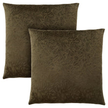 Set Of Two 18" X 18" Brown Velvet Polyester Floral Zippered Pillow