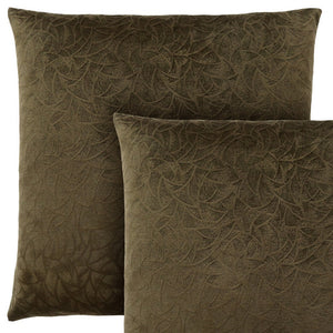 Set Of Two 18" X 18" Brown Velvet Polyester Floral Zippered Pillow