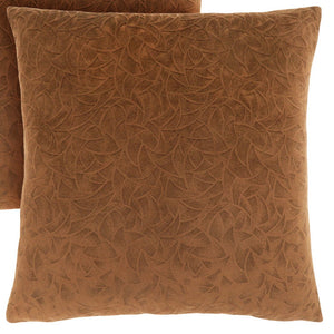 Set Of Two 18" X 18" Brown Velvet Polyester Floral Zippered Pillow