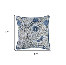 17" Beige And Blue Floral Fabric Throw Pillow Cover