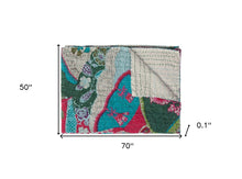50" X 70" Yellow and Red Kantha Cotton Floral Throw Blanket with Embroidery