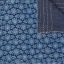 50" X 70" Blue Kantha Cotton Floral Throw Blanket with Embroidery