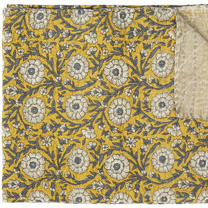 50" X 70" Green and Pink Kantha Cotton Paisley Throw Blanket with Embroidery
