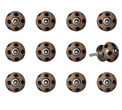 Set of Twelve Brown And Black Geometric Ceramic Drawer Pull Knobs