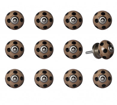 Set of Twelve Brown And Black Geometric Ceramic Drawer Pull Knobs