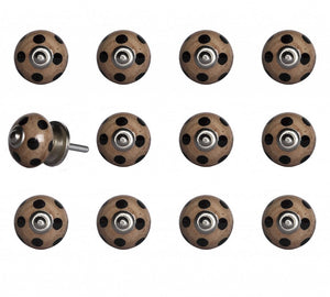 Set of Twelve Brown And Black Geometric Ceramic Drawer Pull Knobs
