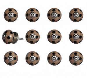 Set of Twelve Brown And Black Geometric Ceramic Drawer Pull Knobs