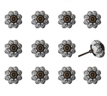 Set of Twelve Black And White Floral Ceramic Drawer Pull Knobs