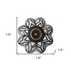 Set of Twelve Black And White Floral Ceramic Drawer Pull Knobs
