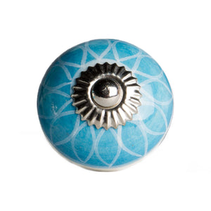 Set of Eight Aqua And White Floral Ceramic Drawer Pull Knobs