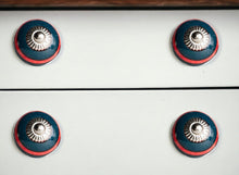 Set of Twelve Navy Blue And Red Geometric Ceramic Drawer Pull Knobs