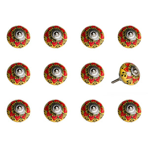 Set of Twelve Yellow And Black Floral Ceramic Drawer Pull Knobs