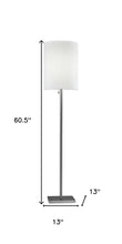 61" Brass Metal Floor Lamp With White Fabric Cylinder Shade
