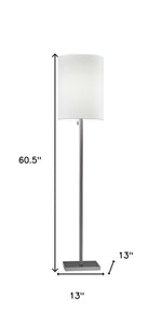 61" Brass Metal Floor Lamp With White Fabric Cylinder Shade