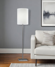 61" Brass Metal Floor Lamp With White Fabric Cylinder Shade