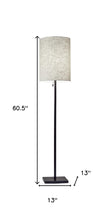 61" Brass Metal Floor Lamp With White Fabric Cylinder Shade