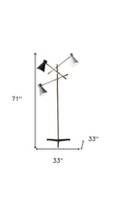 71" Brass Metal Novelty Floor Lamp With Black And White Iron Cone Shade