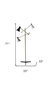 71" Brass Metal Novelty Floor Lamp With Black And White Iron Cone Shade