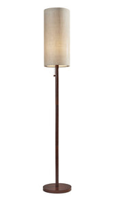 65" Brown Solid Wood Floor Lamp With Beige Linen Drum Shade