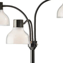 69" Black And White Metal Three Light Tree Floor Lamp With White Bowl Shade