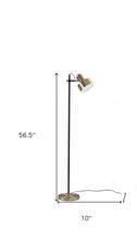 57" Brass Metal Task Floor Lamp With Brass Metal Shade