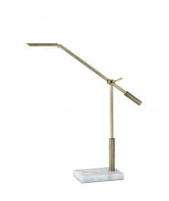 26" Antiqued Gold And White Marble And Metal Adjustable LED Desk Lamp