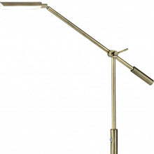 26" Antiqued Gold And White Marble And Metal Adjustable LED Desk Lamp