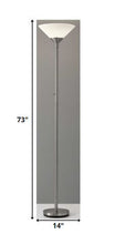 73" Silver Torchiere Floor Lamp With White Acrylic Cone Shade