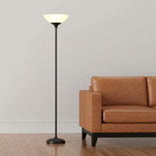 71" Silver Metal Torchiere Floor Lamp With White Bowl Shade