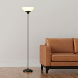 71" Silver Metal Torchiere Floor Lamp With White Bowl Shade