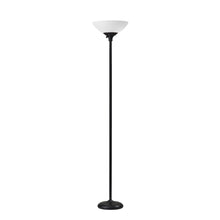 71" Silver Metal Torchiere Floor Lamp With White Bowl Shade