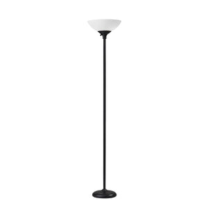 71" Silver Metal Torchiere Floor Lamp With White Bowl Shade