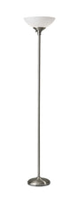 71" Silver Metal Torchiere Floor Lamp With White Bowl Shade