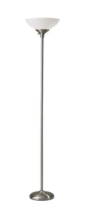 71" Silver Metal Torchiere Floor Lamp With White Bowl Shade