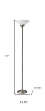 71" Silver Metal Torchiere Floor Lamp With White Bowl Shade